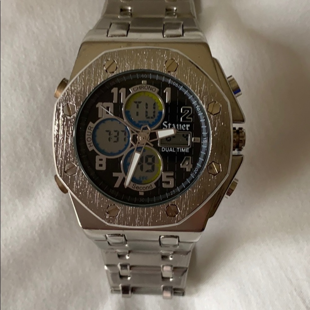 Stauer duel time stainless steel watch